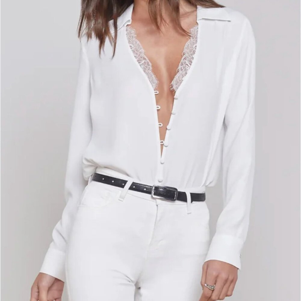 NWT L’ Agence Kori Blouse Top in White